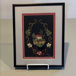 Framed Needlepoint Art with House Design 10.5 x 8.5 inches